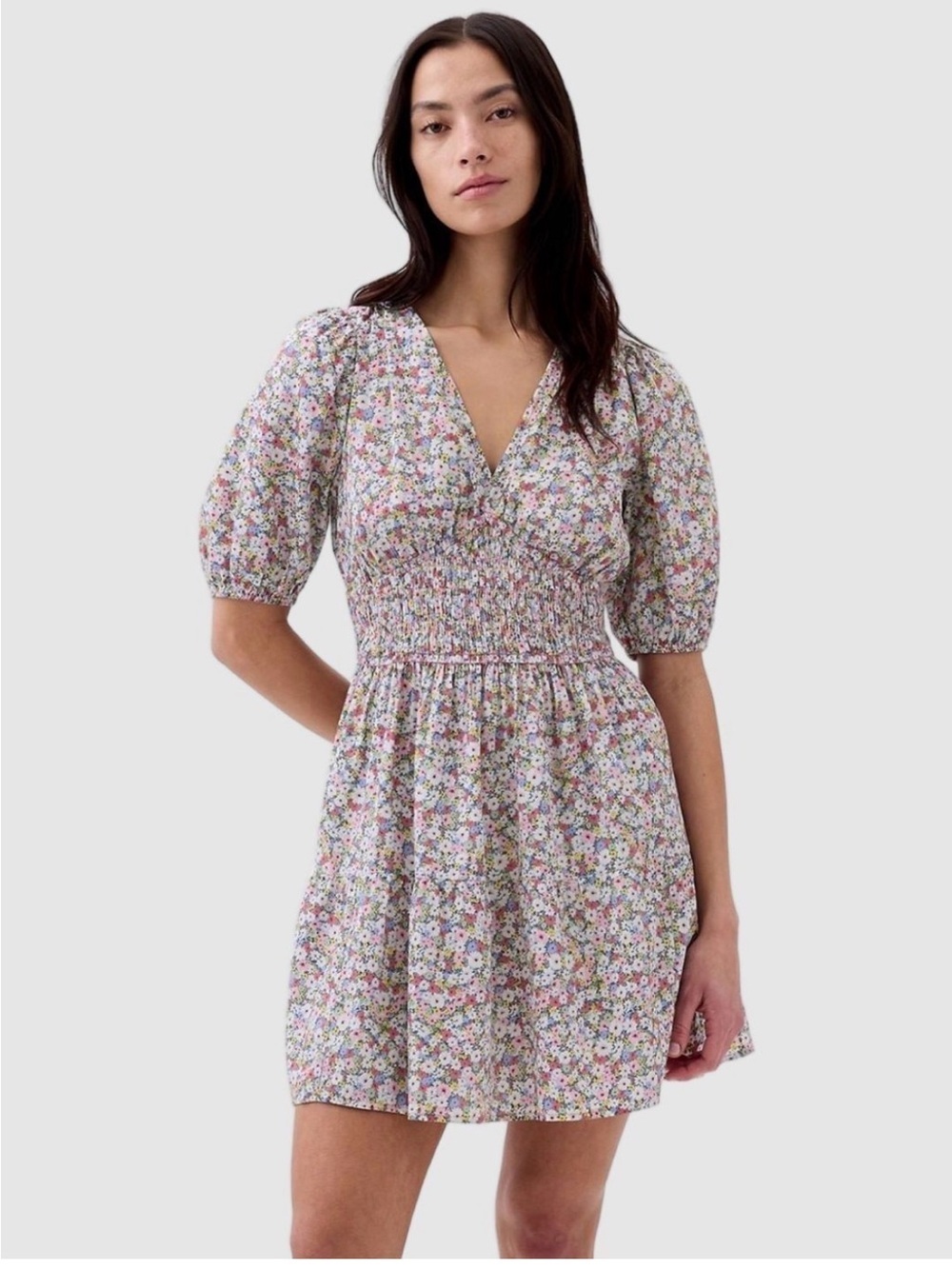 Gap Multicolor Ditsy Floral Puff Sleeve Smocked Mini Dress M Cottagecore Boho